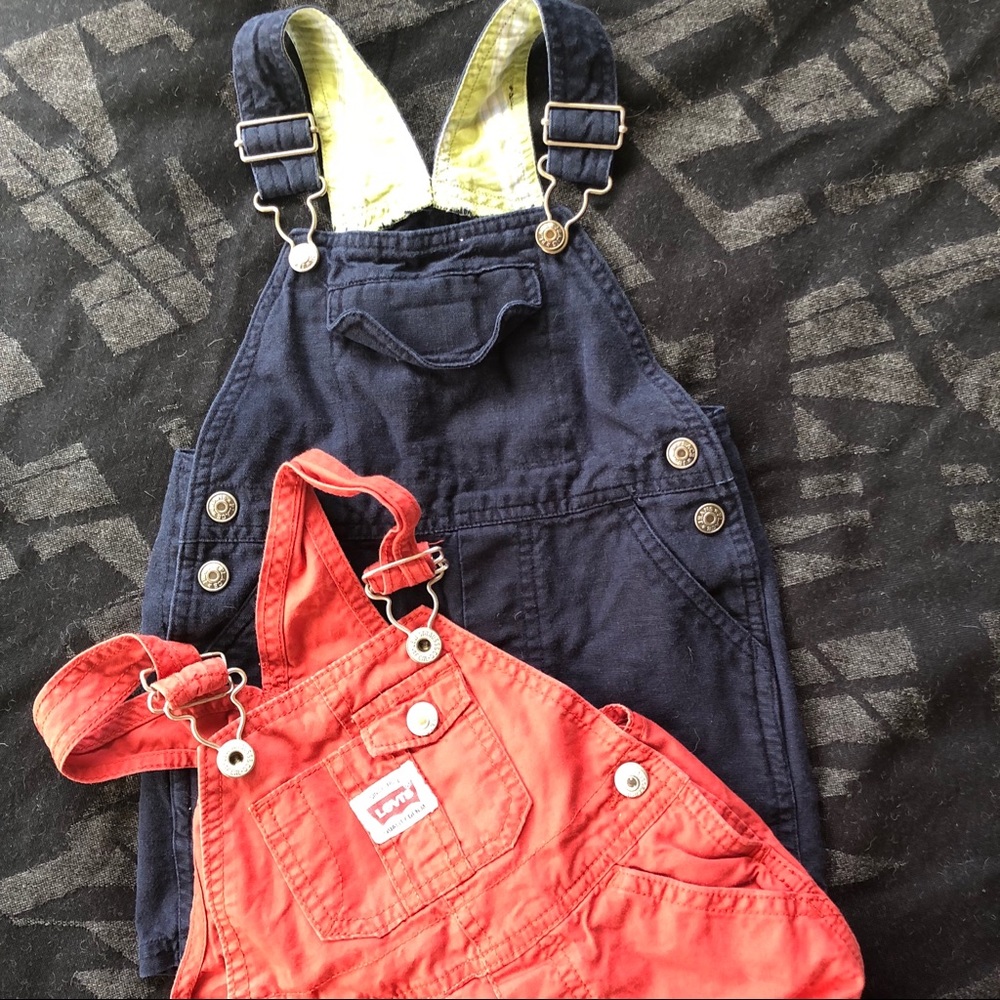 Lot of 2 pairs of shorts overalls toddler boys